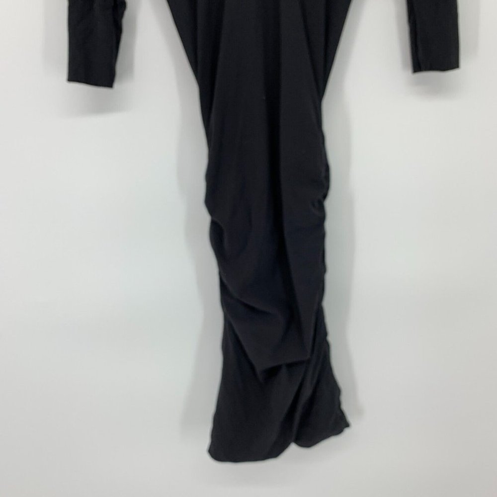 Standard James Perse Dress Black Ruched High Twist Jersey V Neck - Picture 10 of 10